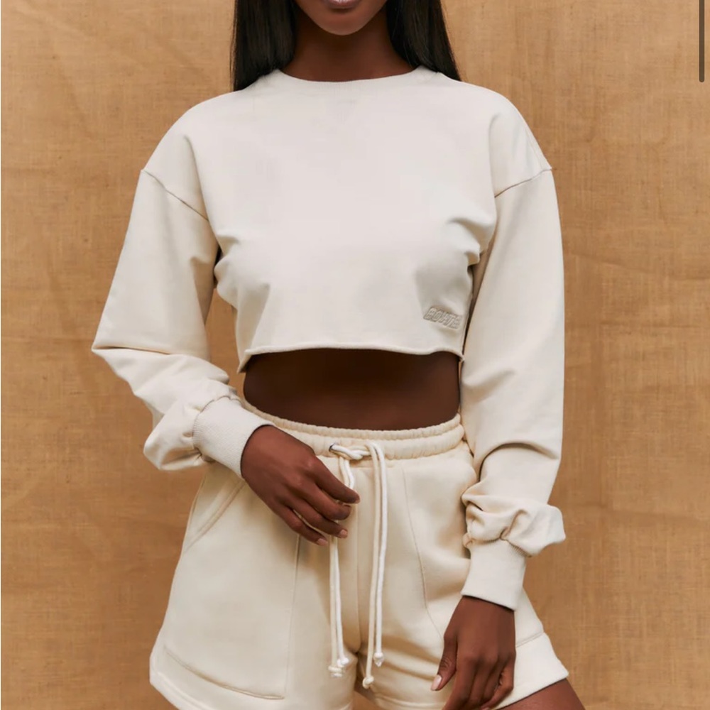 Bo and Tee Momentum Raw Hem Sweatshirt